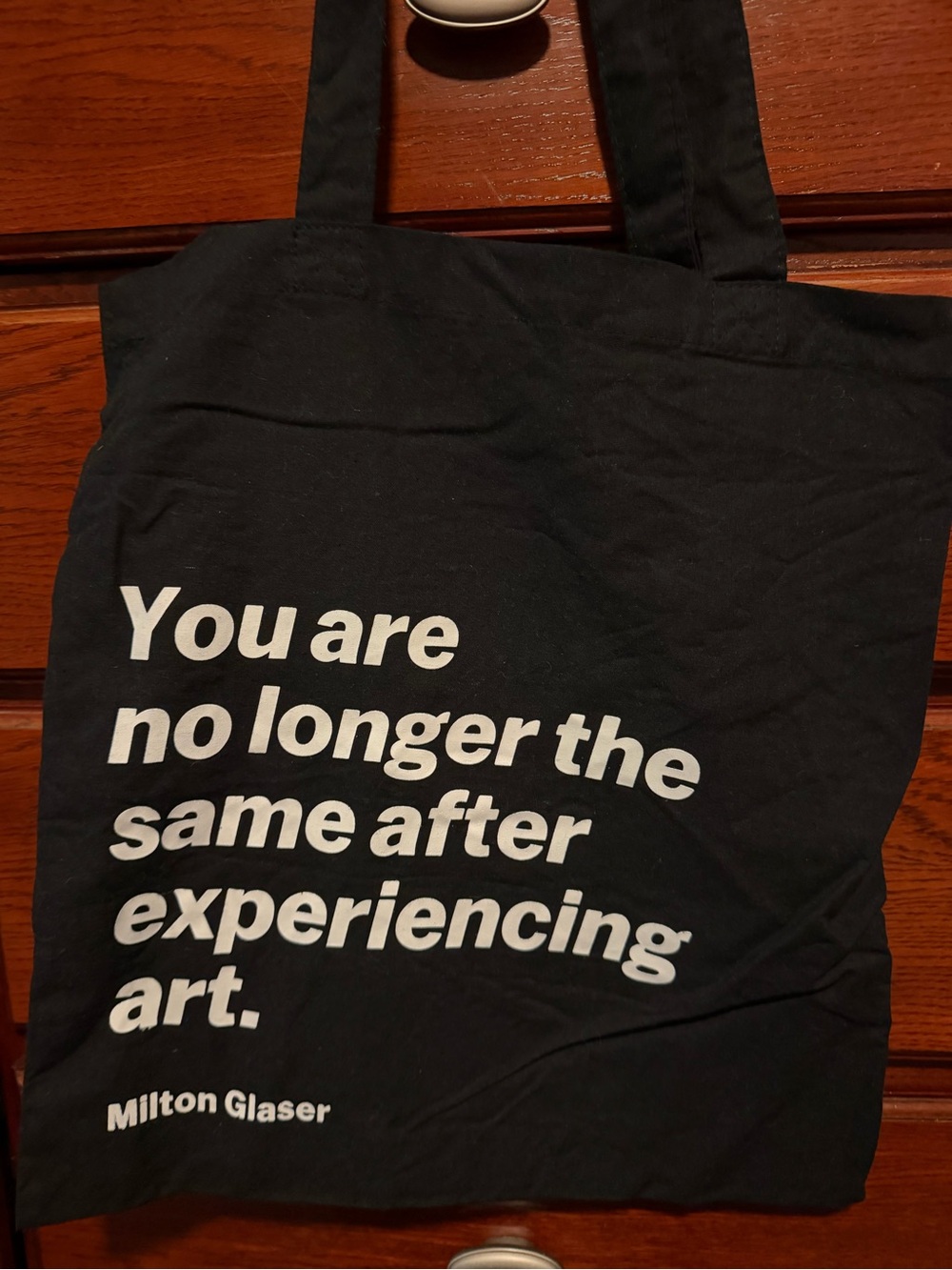 MOMA tote-Black Quote Tote Bag with White Text - Milton Glaser